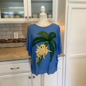 Artitaya Blue Floral Poncho Shirt Top Size Medium Plumeria